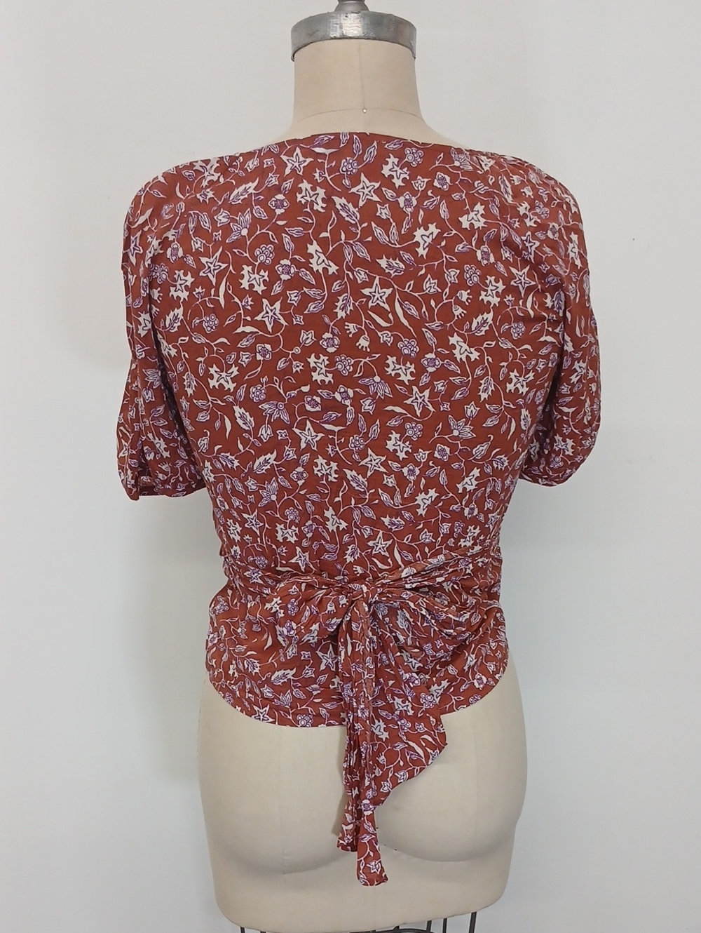 Madewell Rust Floral Wrap Blouse with Tie - Picture 3 of 9